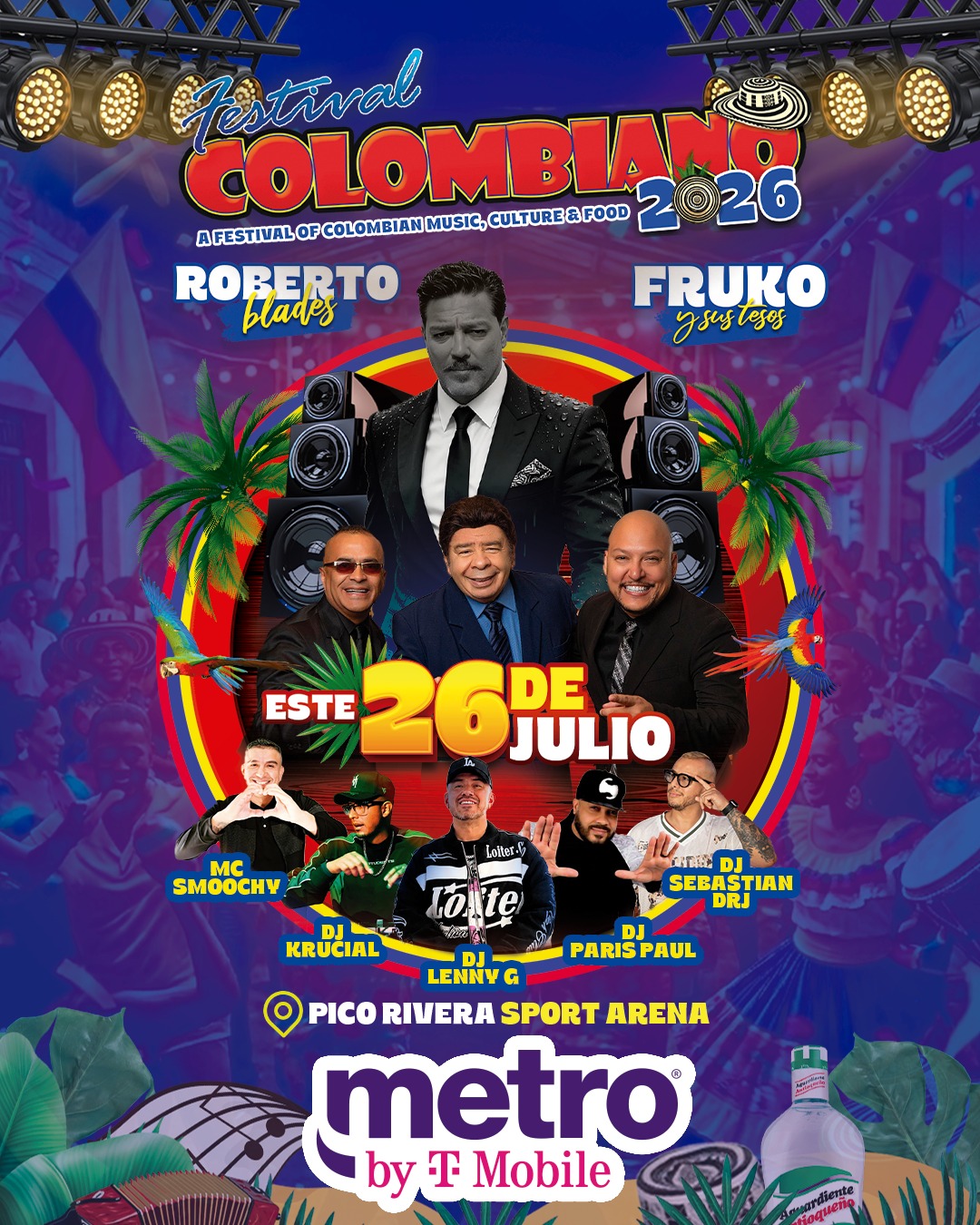 Festival Colombiano 2026 · Roberto Blades y Fruko y sus Tesos · Pico Rivera Sports Arena · 26 de julio de 2026